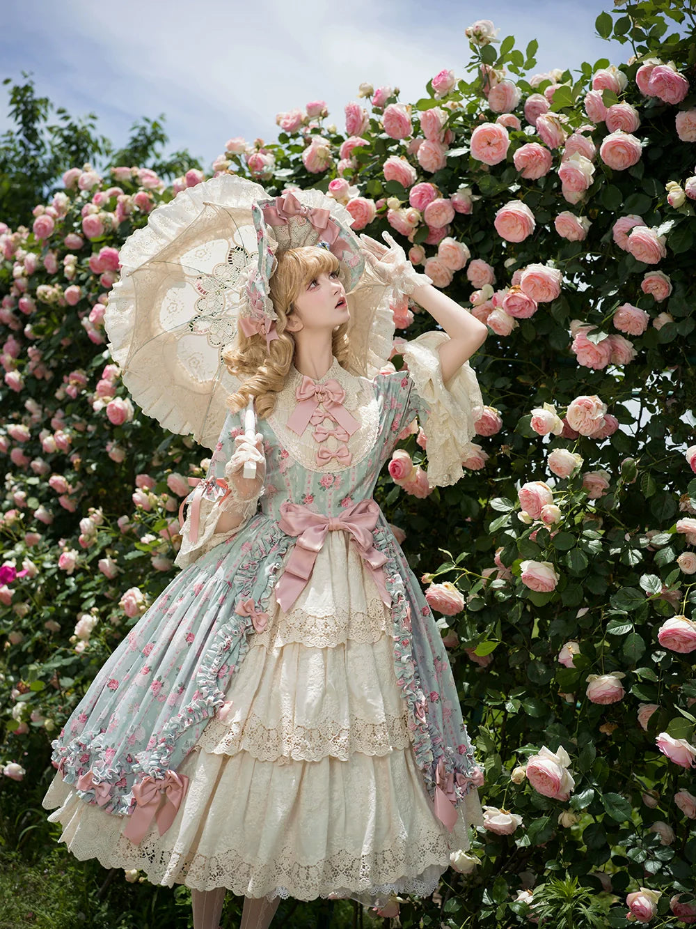 Miss Point - Lilyka Garden - Classic Lolita OP Dress Set Elegant Floral Wall Princess Sleeve