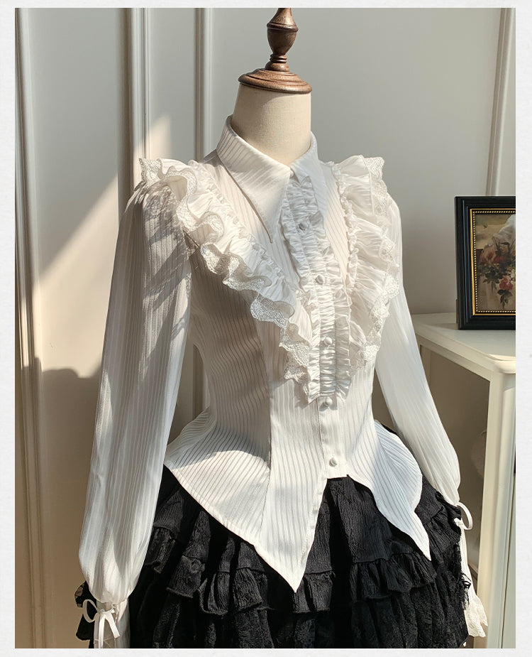 With PUJI - Charlotte - Elegant Lolita Blouse Summer Shirt with Lantern Sleeves
