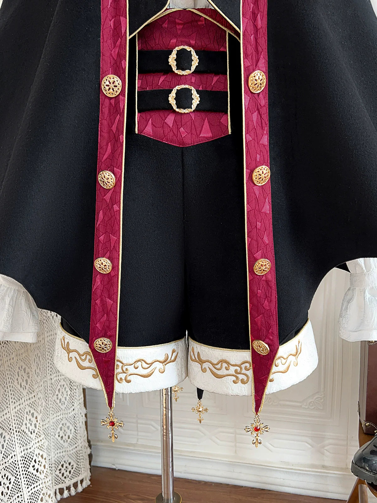 Your Princess - Vampire Youth - Ouji Lolita Bat Shaped Cape Set, Gold Embroidery & Red Accents