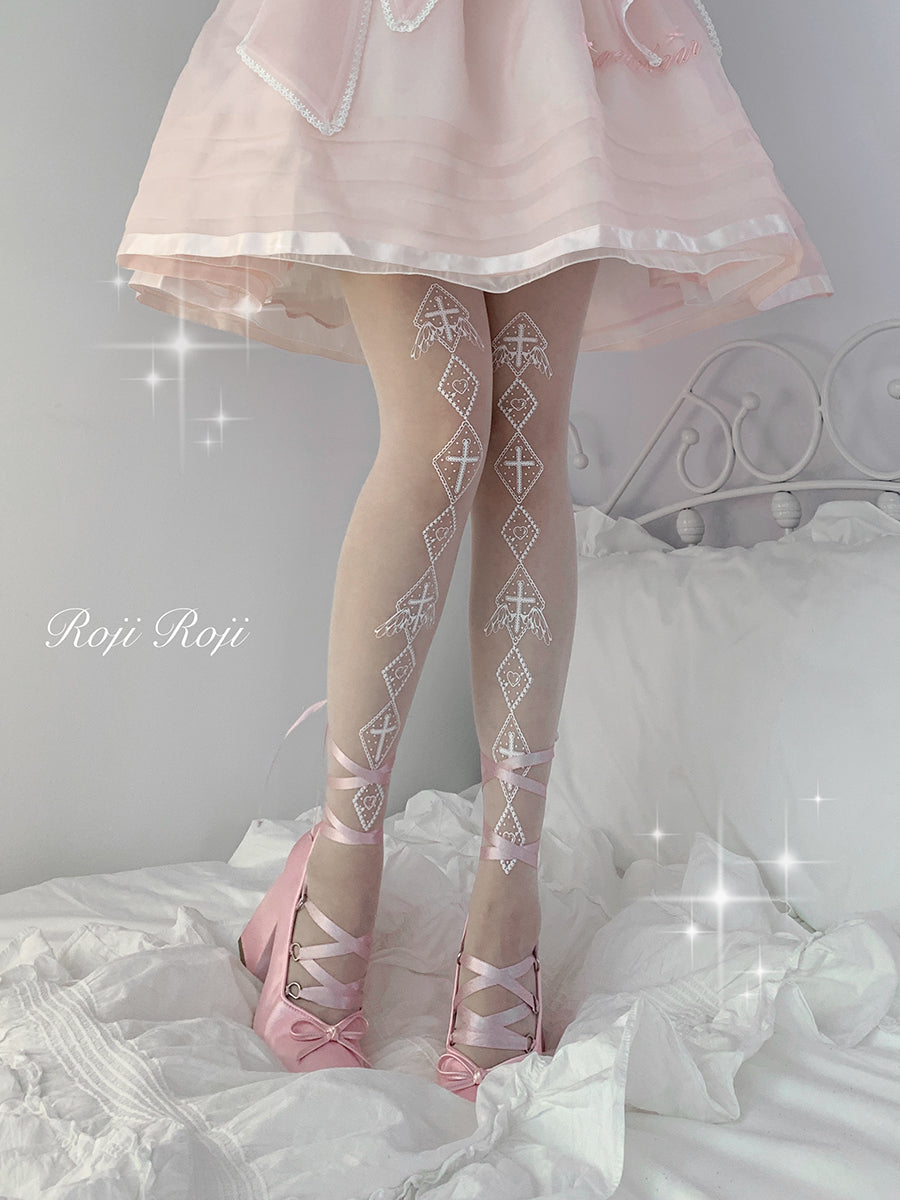 Roji Roji - Sweet Lolita White Print Tights