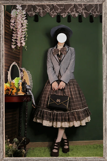 Miss Point - Rose - Elegant Lolita Fishbone Grid Skirt Customized