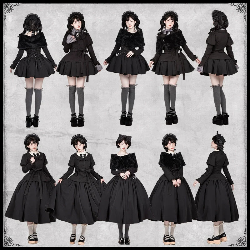 With PUJI - Old Testament - Classic Lolita Coat Black Plush Lolita Cape and Brooch