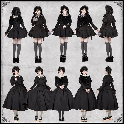 With PUJI - Old Testament - Classic Lolita Coat Black Plush Lolita Cape and Brooch
