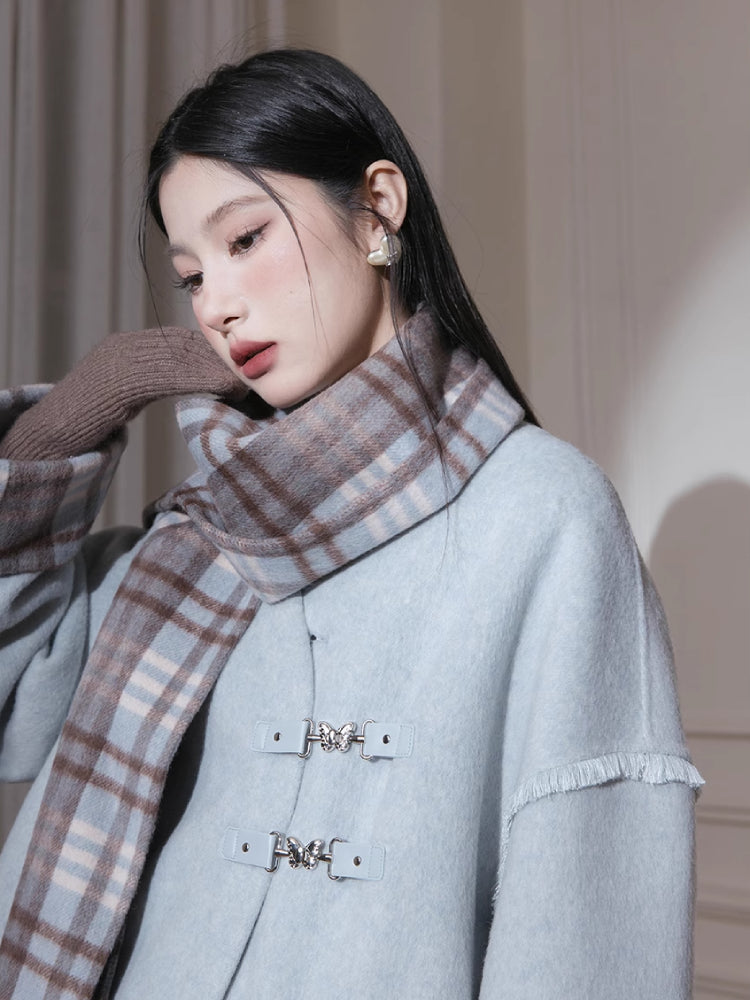 Fur edge plaid jacket + skirt【s0000005806】