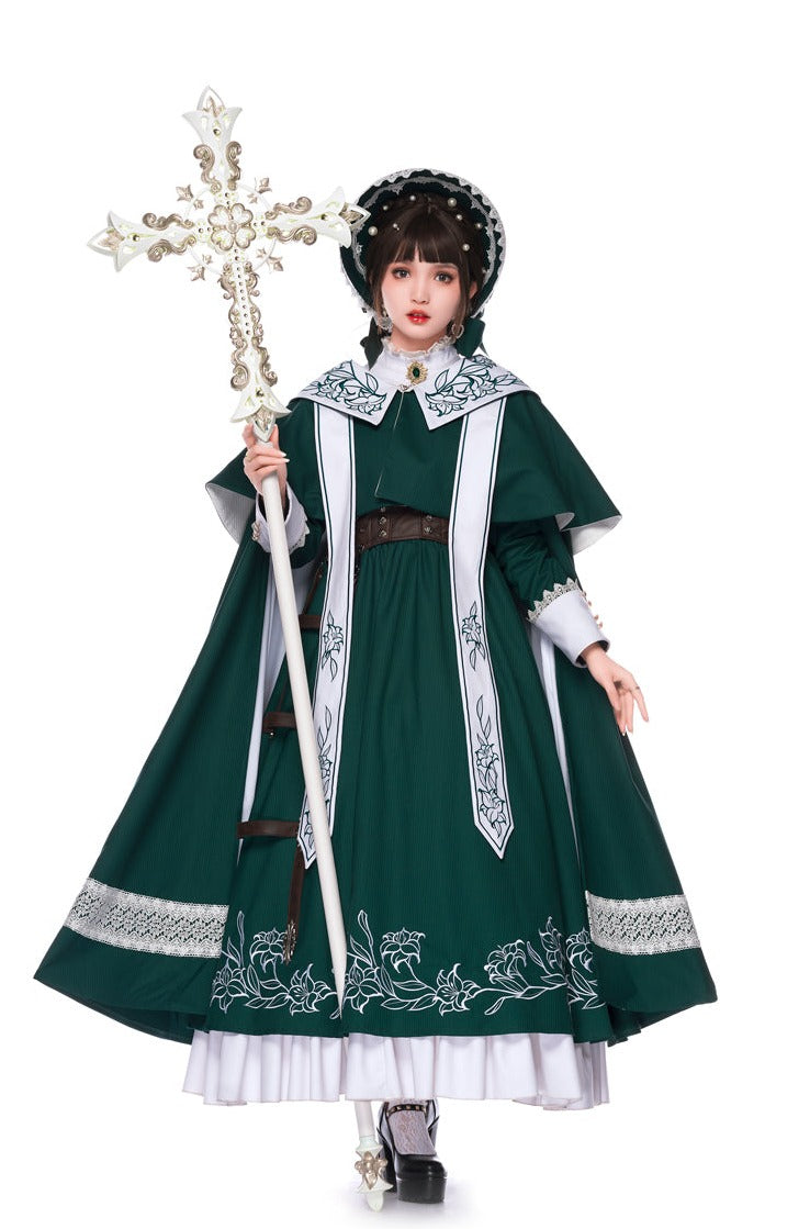 Youpairui - Lobnya - Gothic Nun Lolita Green OP Dress Set