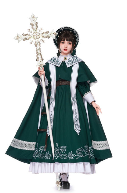 Youpairui - Lobnya - Gothic Nun Lolita Green OP Dress Set