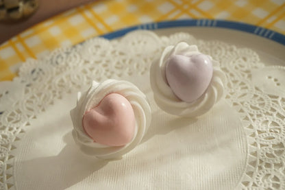 Cat Tea Party - Cute Lolita Ring Handmade Clay Cream Heart Shape Adjustable Ring