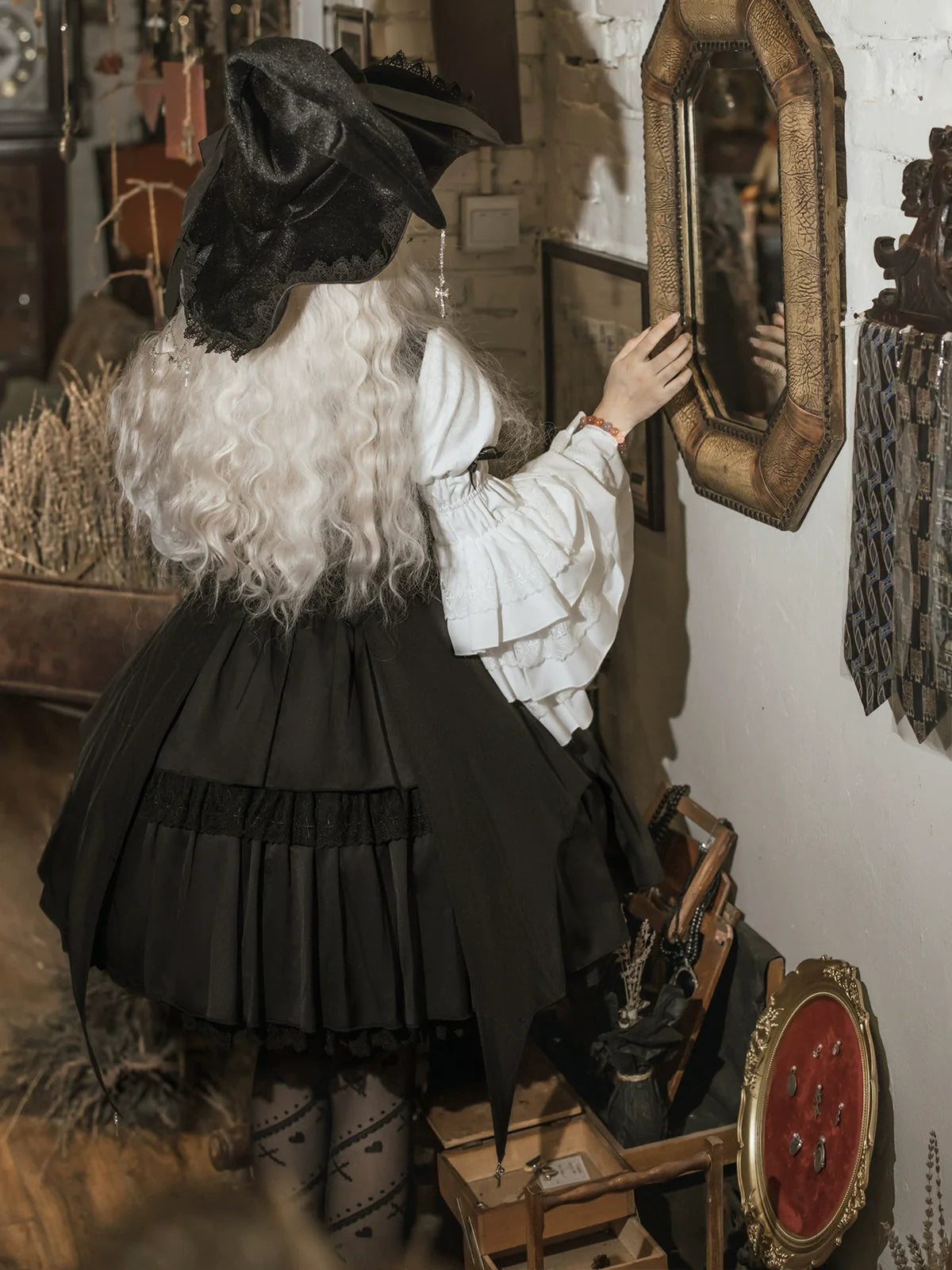 Your Princess - Dawn Witch - Black Gothic Lolita JSK Dress + White Blouse
