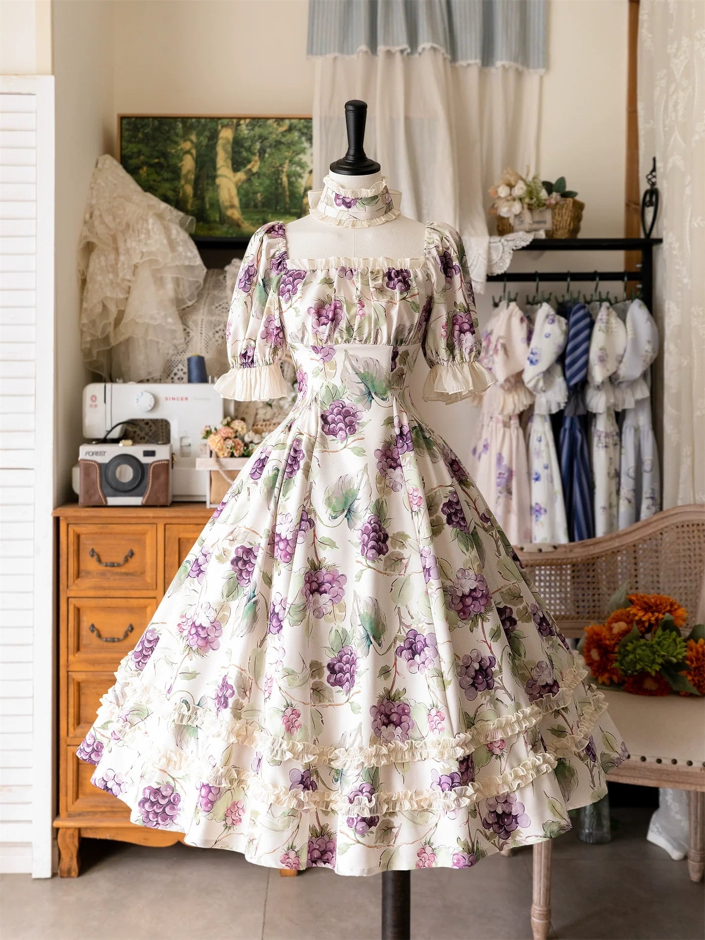 Forest Wardrobe - Forest Basket - Classic Lolita OP Dress Floral Print