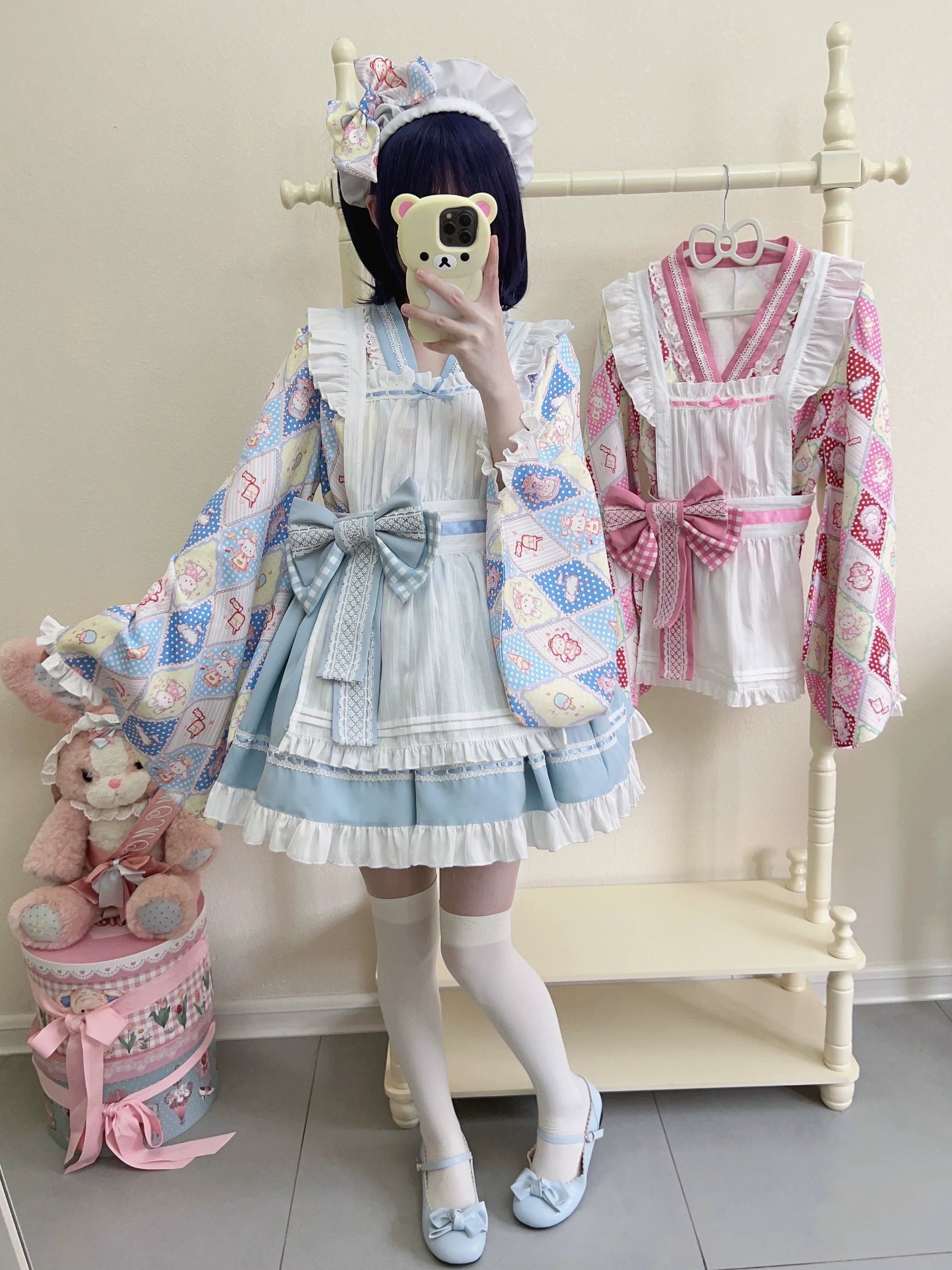 Sugar Girl - Showa Sweetness - Maid Wa Lolita Skirt Set Cute Summer Lolita Bow Apron