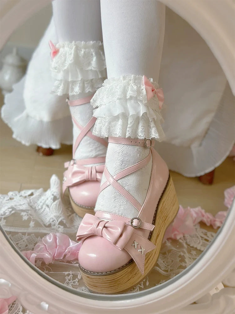SeeYou - Sweet Cake - Sweet Lolita Platform Shoes Wood Grain