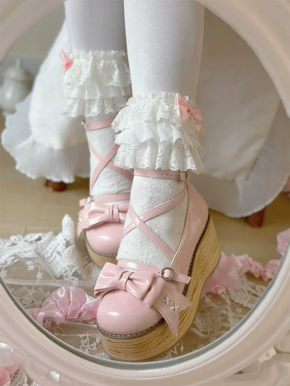 SeeYou - Sweet Cake - Sweet Lolita Platform Shoes Wood Grain