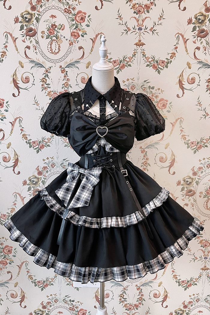 Alice Girl - Gothic Lolita Blouse Short Sleeve Black Shirt