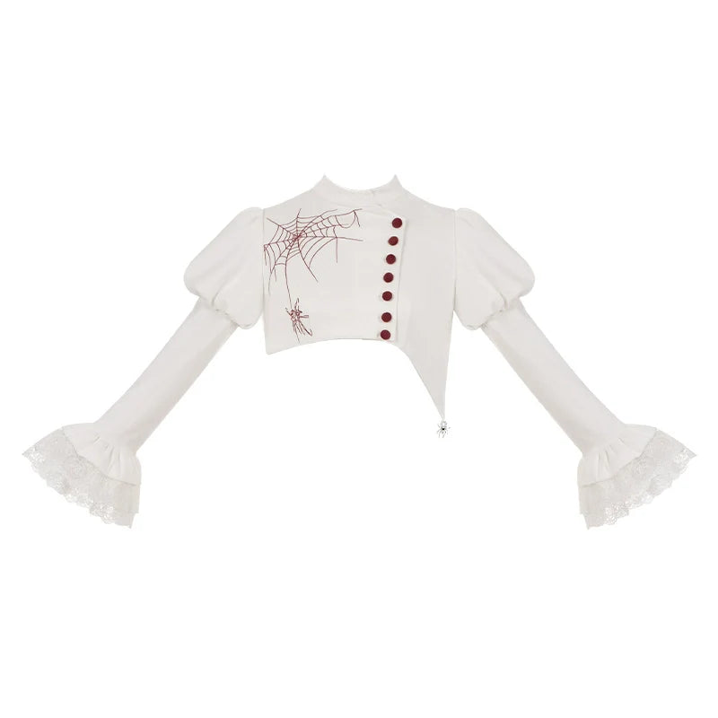 With PUJI - Enigmatic Night Poem - Halloween Gothic Lolita Fishbone Bustier Dress Embroidered Coat