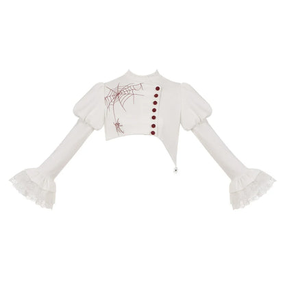 With PUJI - Enigmatic Night Poem - Halloween Gothic Lolita Fishbone Bustier Dress Embroidered Coat