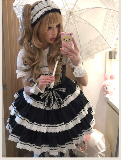 TaTaTa Lolita - Otome Heart - Cotton Old School Lolita JSK Dress Suit, Heart-Shaped Lace Trim