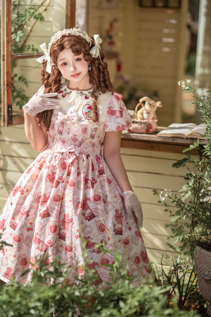 Strawberry Witch - Kawaii Lolita OP Dress, Strawberry Print