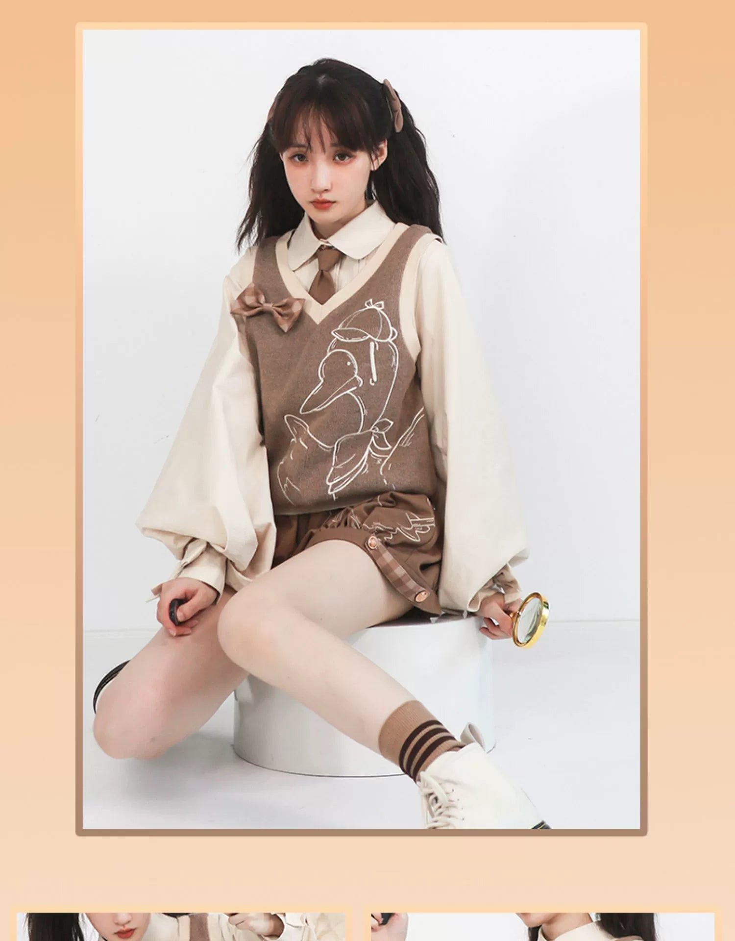 Piggy Bun - Famous Detective Goose - Ouji Lolita Retro Brown Sweater Vest