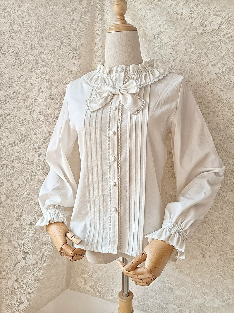 Youlan Lane - Daily Lolita Shirt lace Ruffled Blouse Round Neck