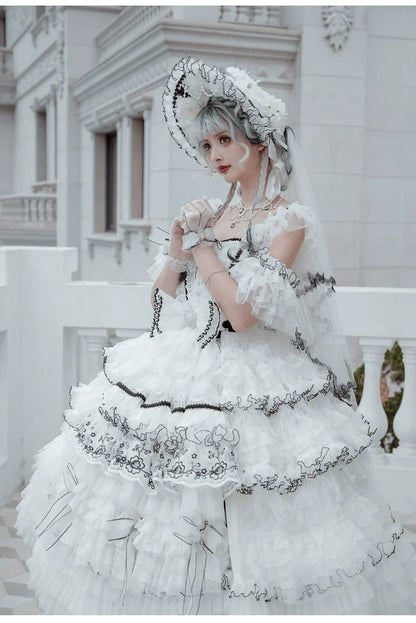 Cat Fairy - Dark Starry Night - Wedding Lolita Jumper Dress Black And White Tea Party Dress