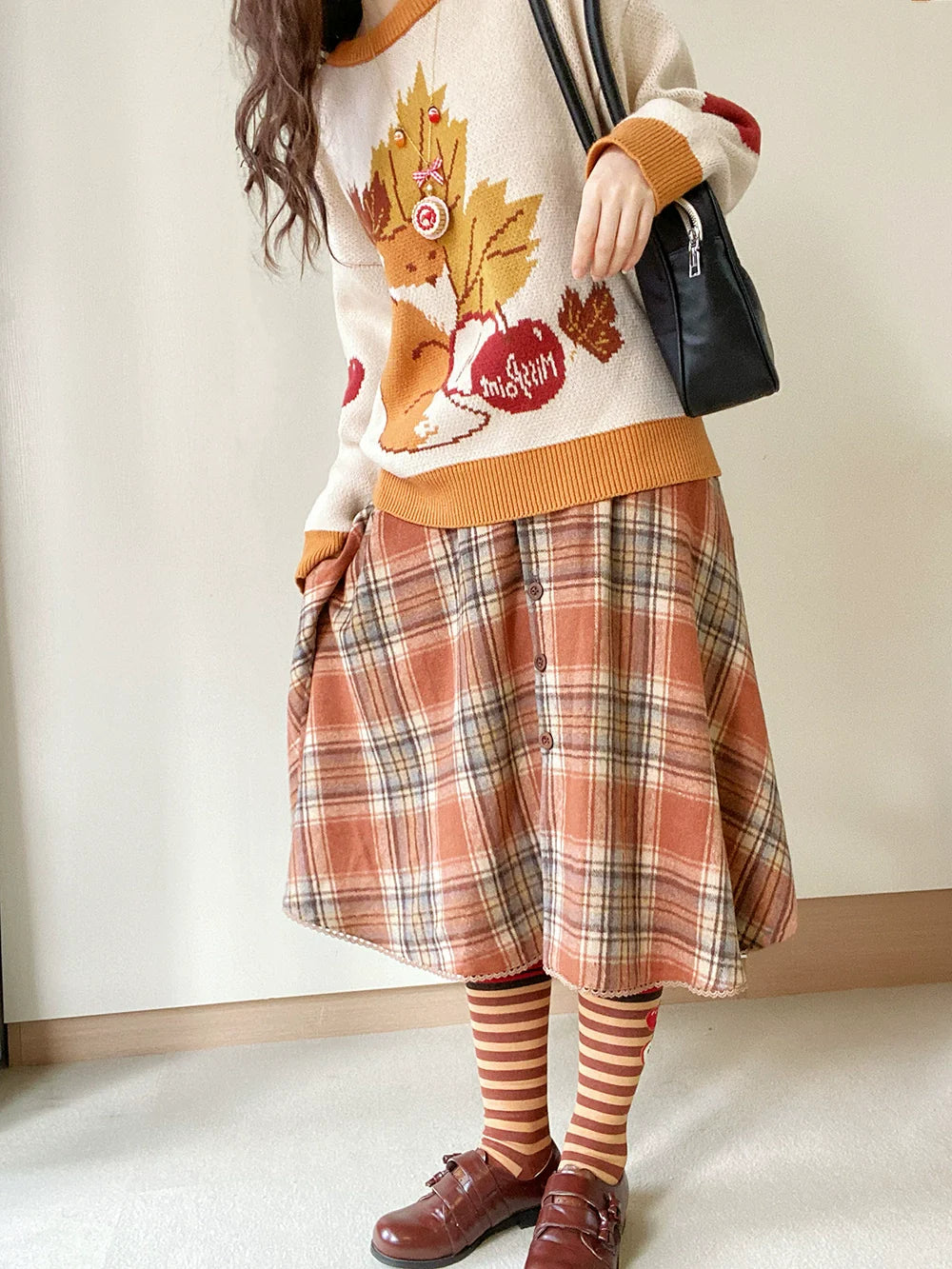 Miss Point - Chubby Fox in the Forest - Kawaii Lolita Sweater Customized Winter Lolita Couple Outfit