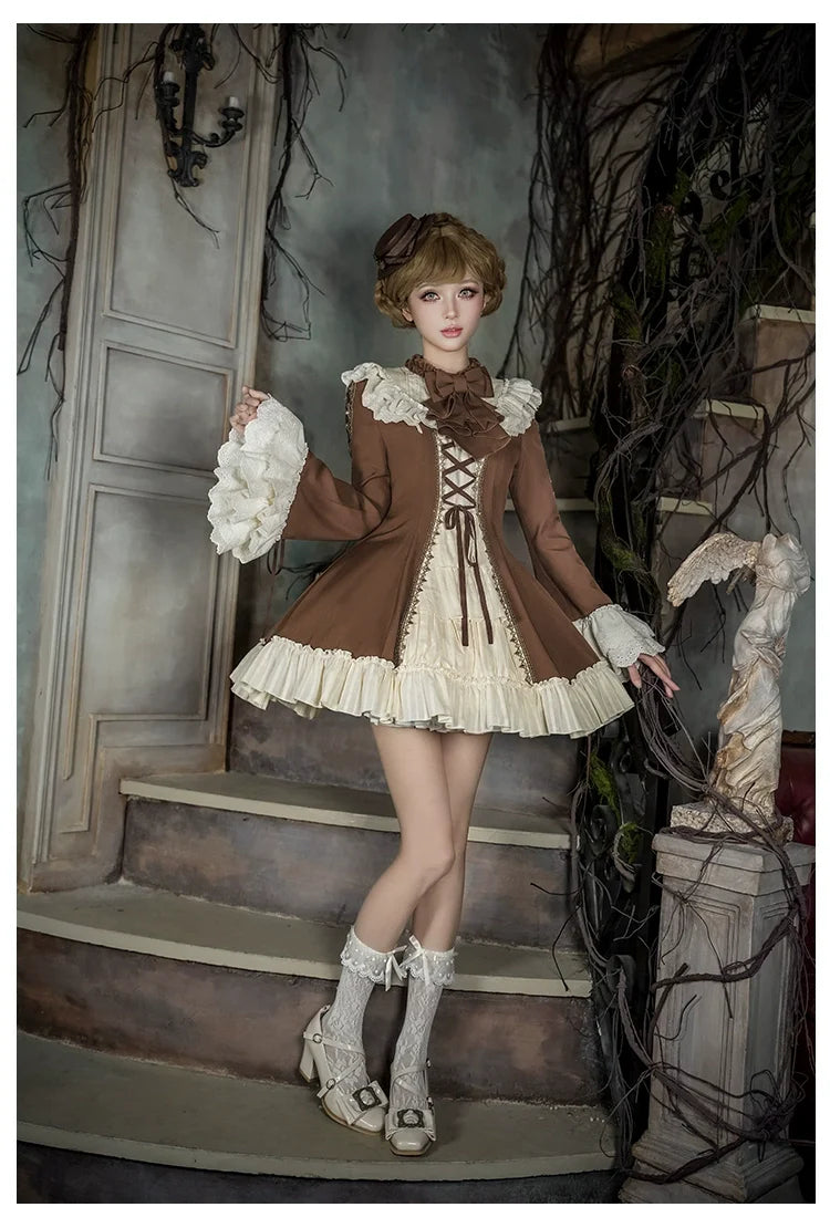 With PUJI - Walnut Box - Classic Lolita OP Dress Suit, Flared Sleeve
