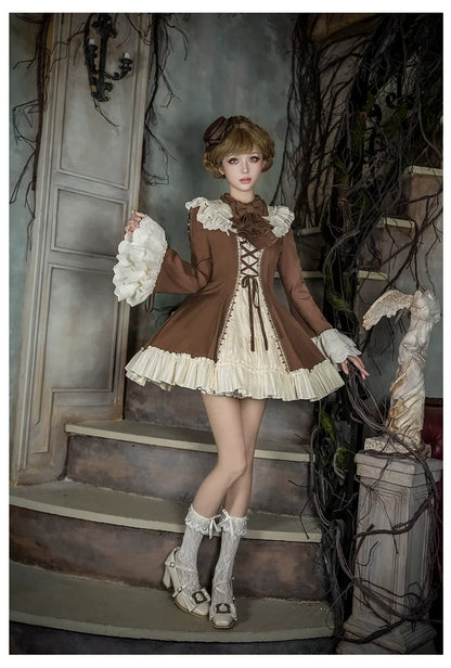 With PUJI - Walnut Box - Classic Lolita OP Dress Suit, Flared Sleeve