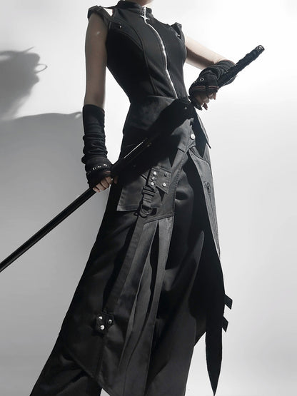 Your Princess - Nightblade - Black Ouji Lolita Apron Pants Suit