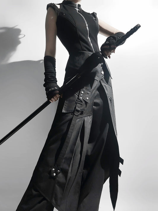 Your Princess - Nightblade - Black Ouji Lolita Apron Pants Suit