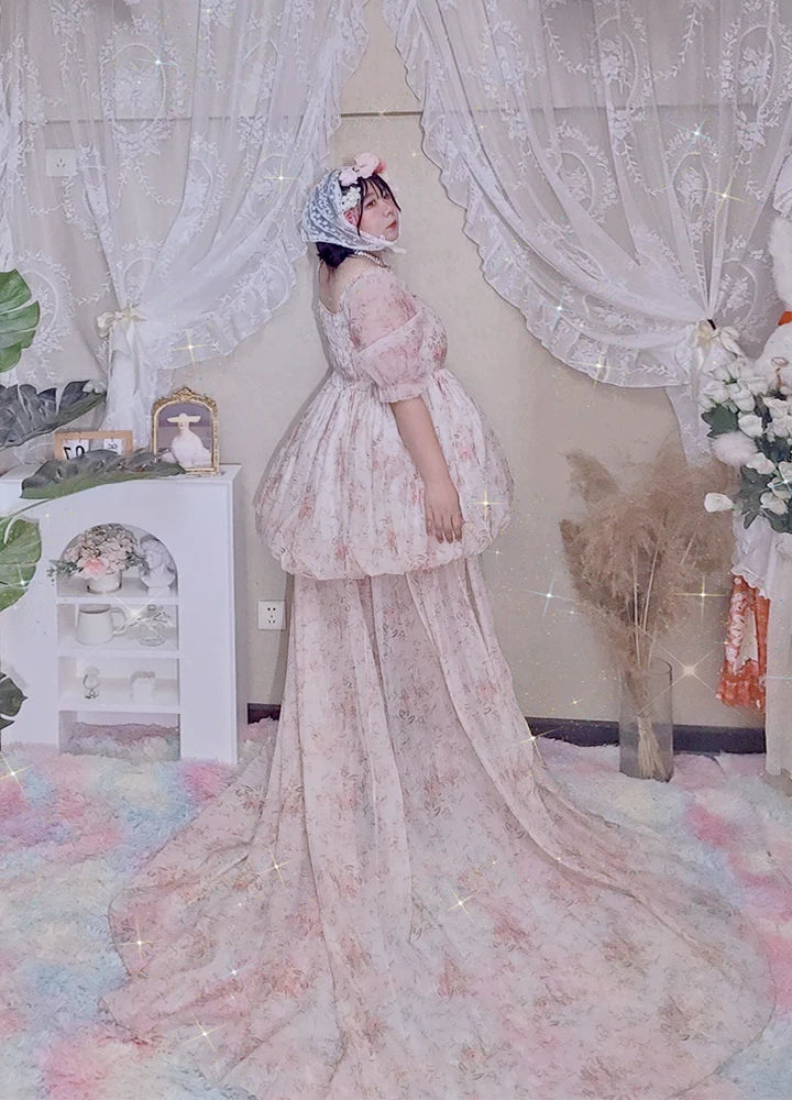 Rouroudream - Selkie - Plus Size Sweet Lolita OP Trailing Floral Princess Gown Dress