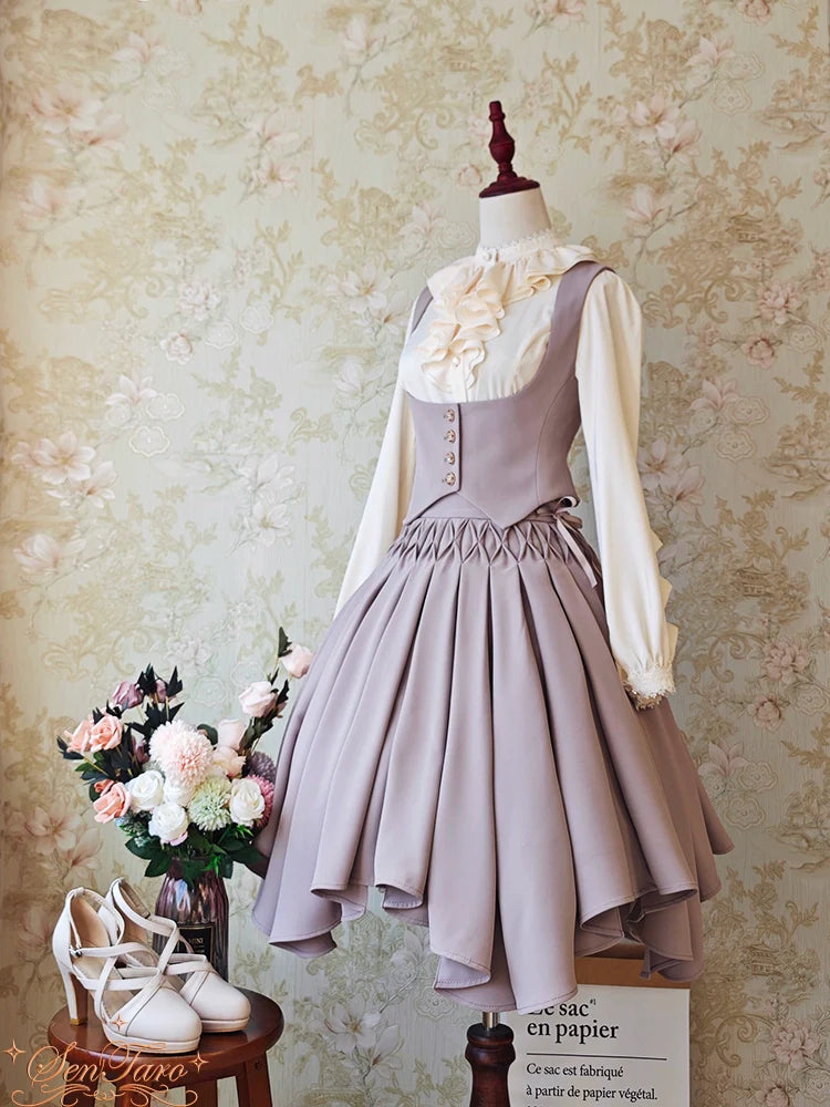 Sentaro - Pleated Irregular Knit Floral Slim Fit Vest and Half Skirt Set