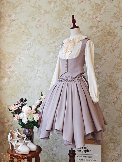 Sentaro - Pleated Irregular Knit Floral Slim Fit Vest and Half Skirt Set