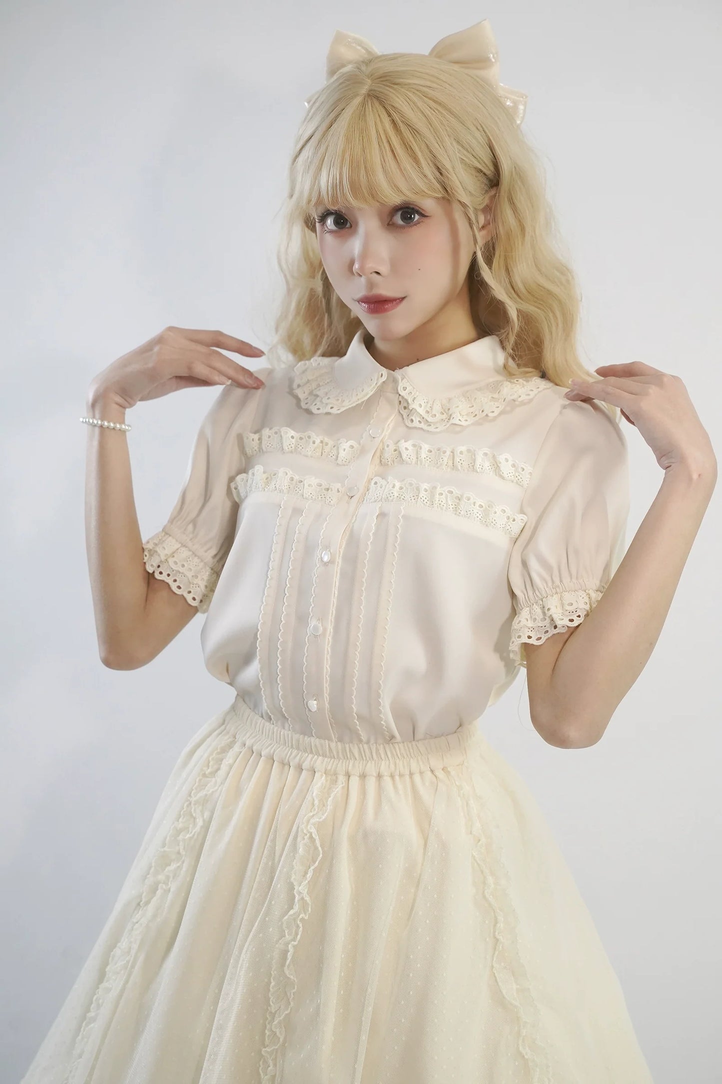 Little Dipper - Cherry Xiaobei - Daily Lolita Splicing Sleeve Lace Shirt