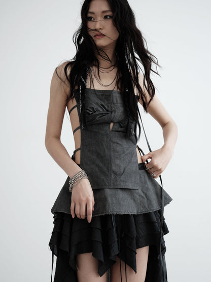 Hollow Waist Strap Three-dimensional Hem Halter-neck Camisole