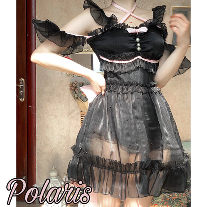 Polaris Lolita - Mermaid - Lolita Inspired Swimsuit with Tulle Overlay and Trailing