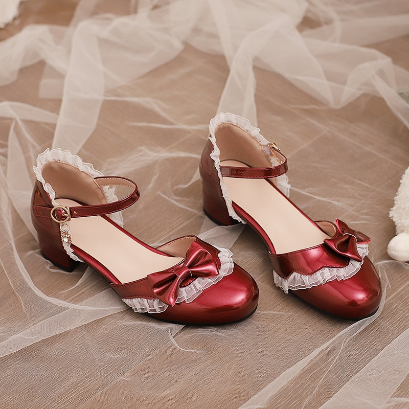 Yana - Sweet Lolita Sandal with Low Chunky Heel and Bow Decoration