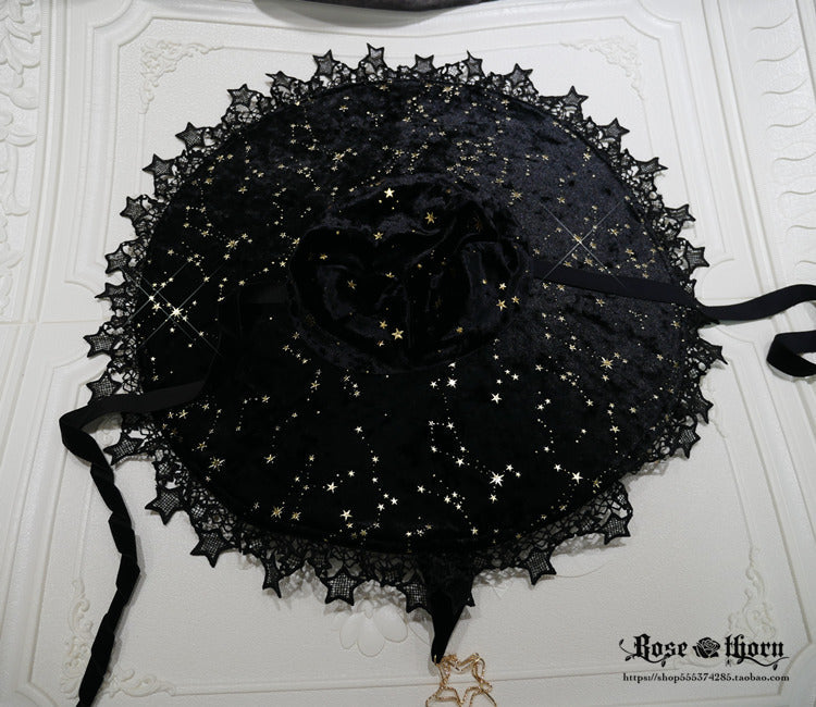 Rose Thorn - Polar Night Sky - Halloween Gorgeous Gilding Lolita Witch Hat