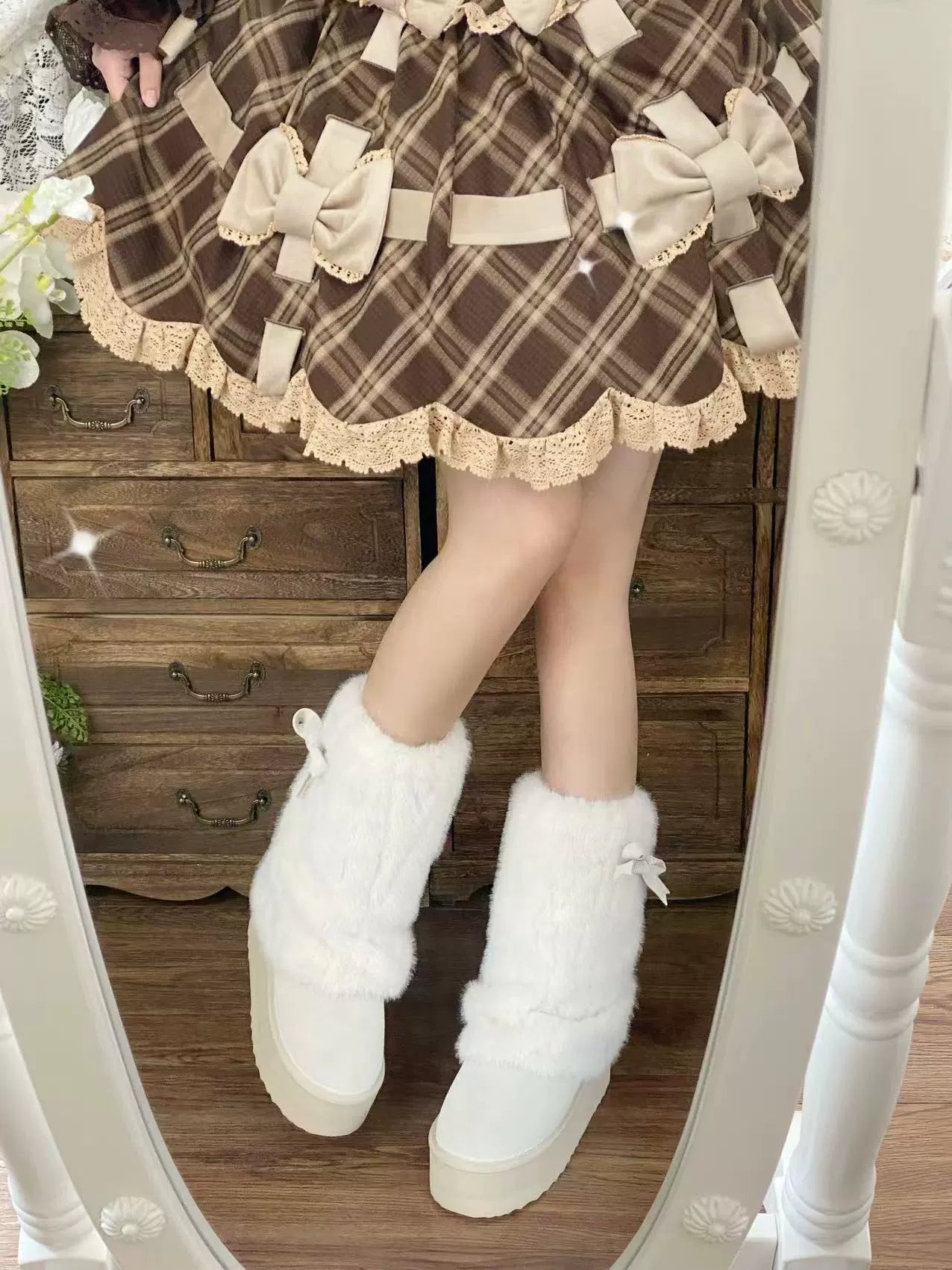 Pure Tea For Dream - Winter Love Song - Winter Lolita Mid-Calf Boots Plush Snow Boots Thick Sole