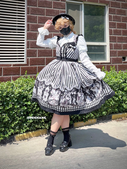 Little Bear - Gothic Lolita Black and White Striped JSK Set