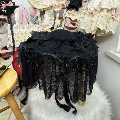 Chestnut Lolita - Gothic Lolita Hat Widow Hat Black Headdress