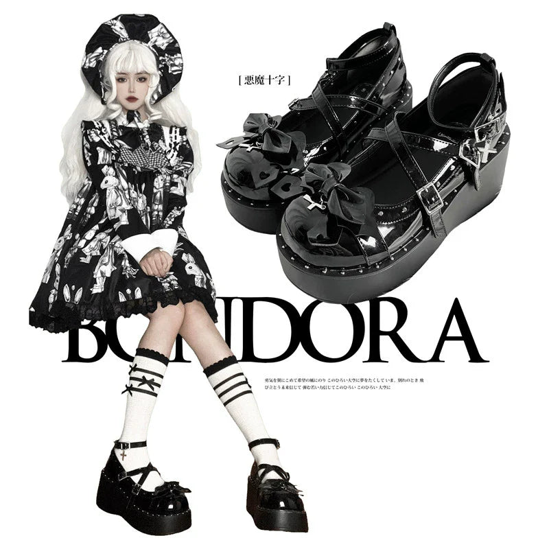 Bondora - Devil Cross - Punk Lolita Shoes Cross High Platforms Shoes