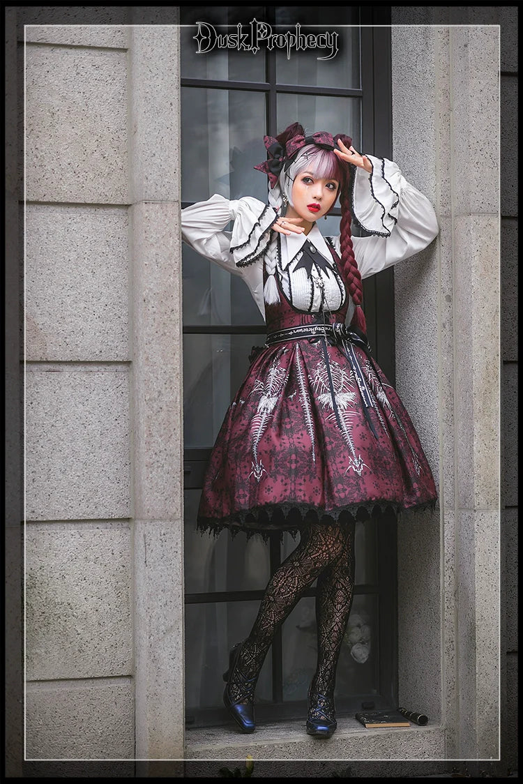DuskProphecy - Coccyx - Elegant Lolita Dress High Waist Fishbone Print JSK Set