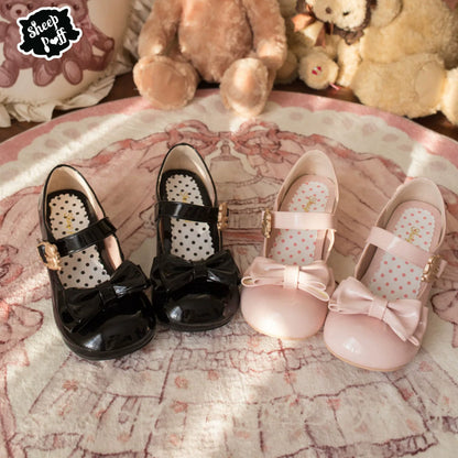 Sheep Puff - Hug Bear - Sweet Lolita Heel Shoes Bear Metal Buckle Bow Shoes