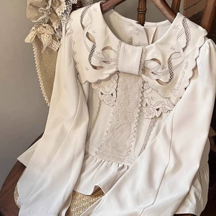 ZeeYe - Night Rose - Classic Lolita Shirt Double Layer Bow Embroidered Versatile Blouse