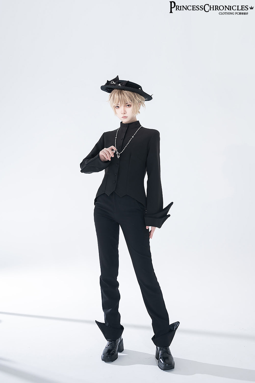 Princess Chronicles - Yan Ye - Ouji Lolita Black Shirt, Irregular Hem