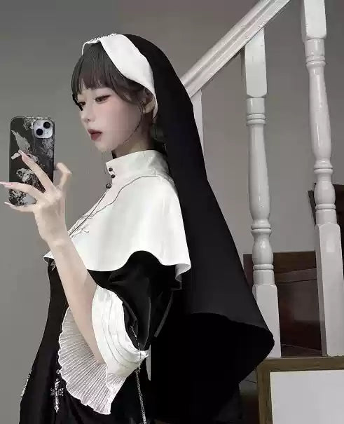 CHUNLV LOLITA - Night Cathedral - Halloween Nun Lolita OP Suit Gothic Dress Set