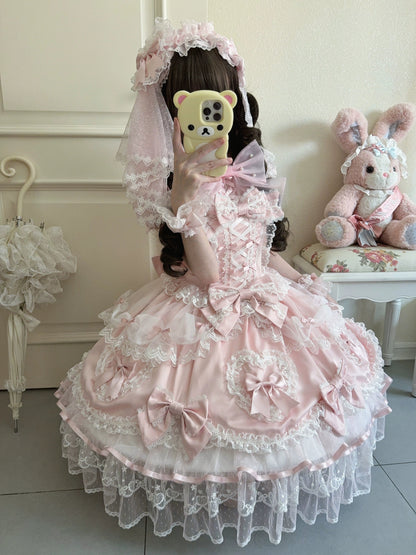 Sugar Girl - Velvet Sweetheart - Doll-like Sweet Lolita Jumper Dress, Bow Accents