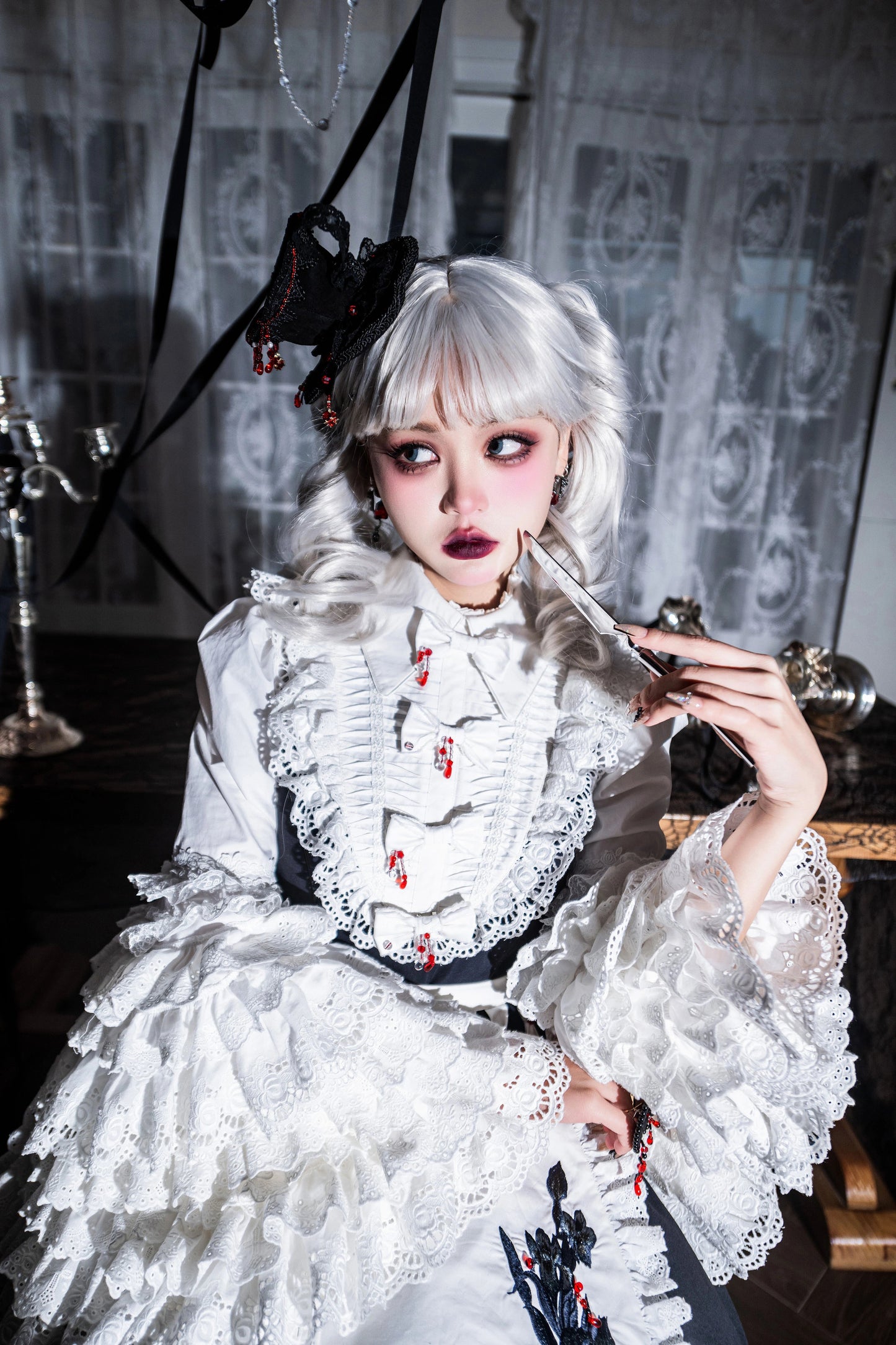 Dark Circle Clinic - Barbara Manor Night - Gothic Lolita JSK Pleated Floral Print Lolita Dress