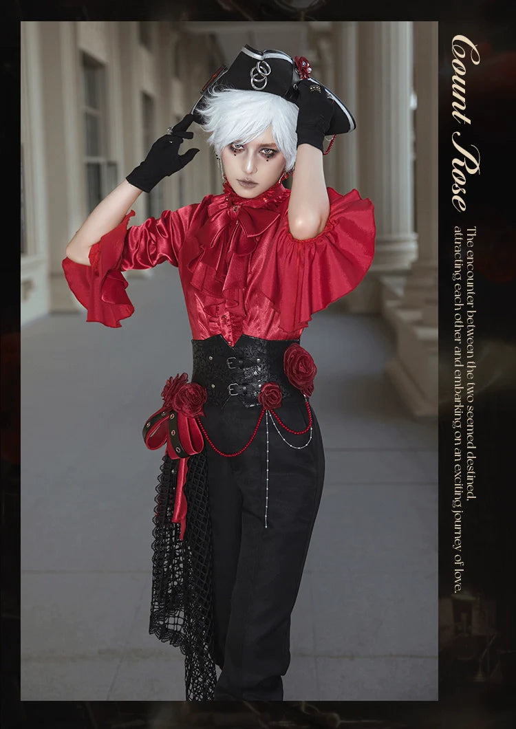 Forest Fluorescent Carps - Rose Countess - Ouji Lolita Pants Suit Prince Coat Elegant Shirt Trailing