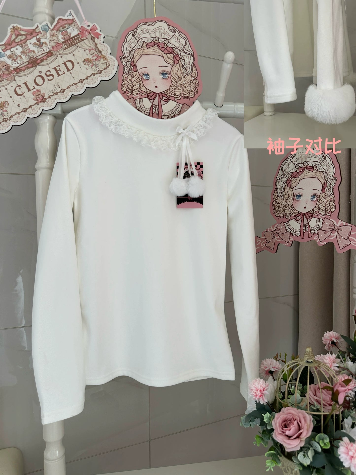 MeowMeow - Pom Pom - Kawaii Lolita Winter Innerwear, Fuzzy Cuffs